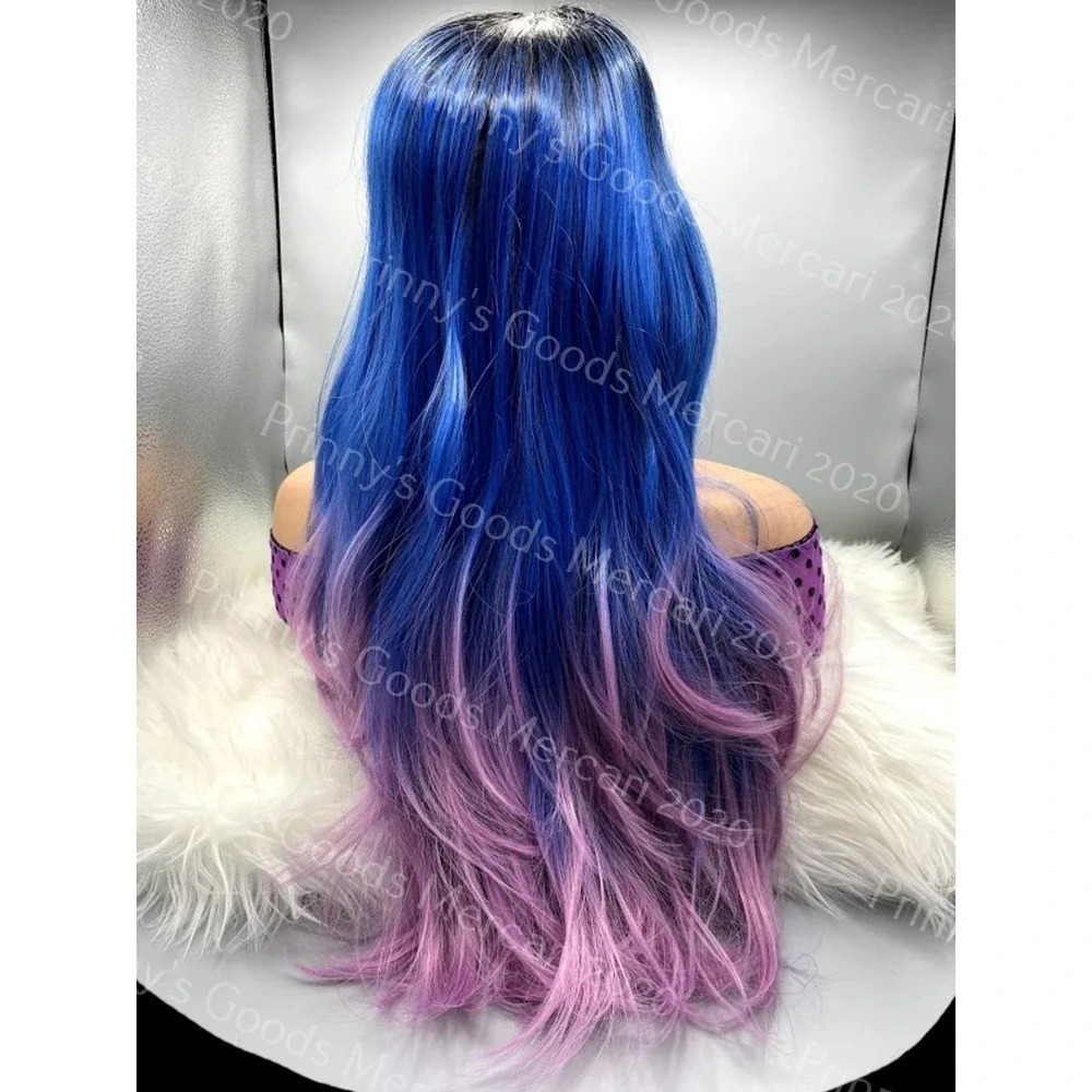 Synthetic Lace Front Wig Ombre Natural Long Layers 20"Dark Roots Hair Ship Ready - Picture 3 of 9